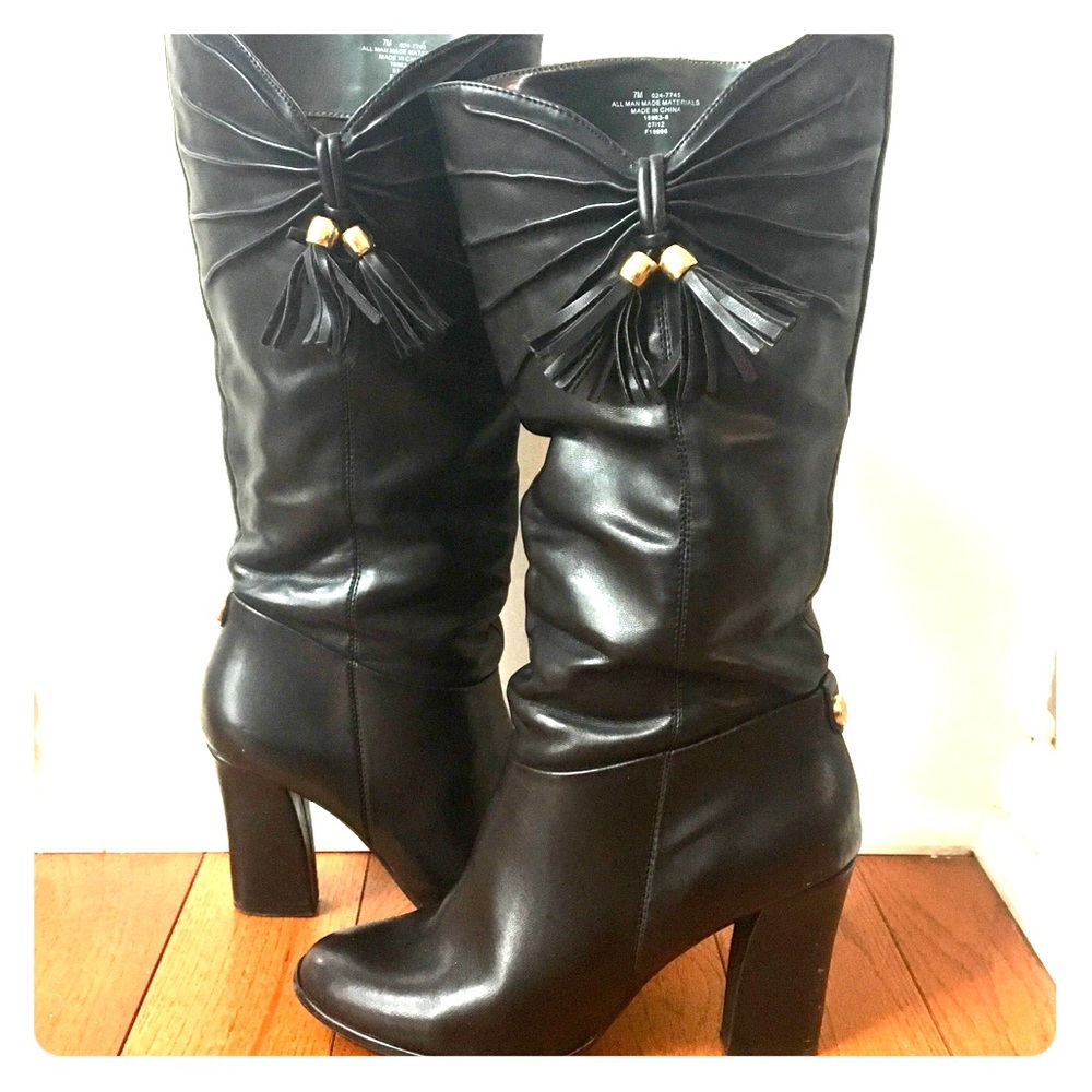 Black Heeled Boots with Tassel Detail